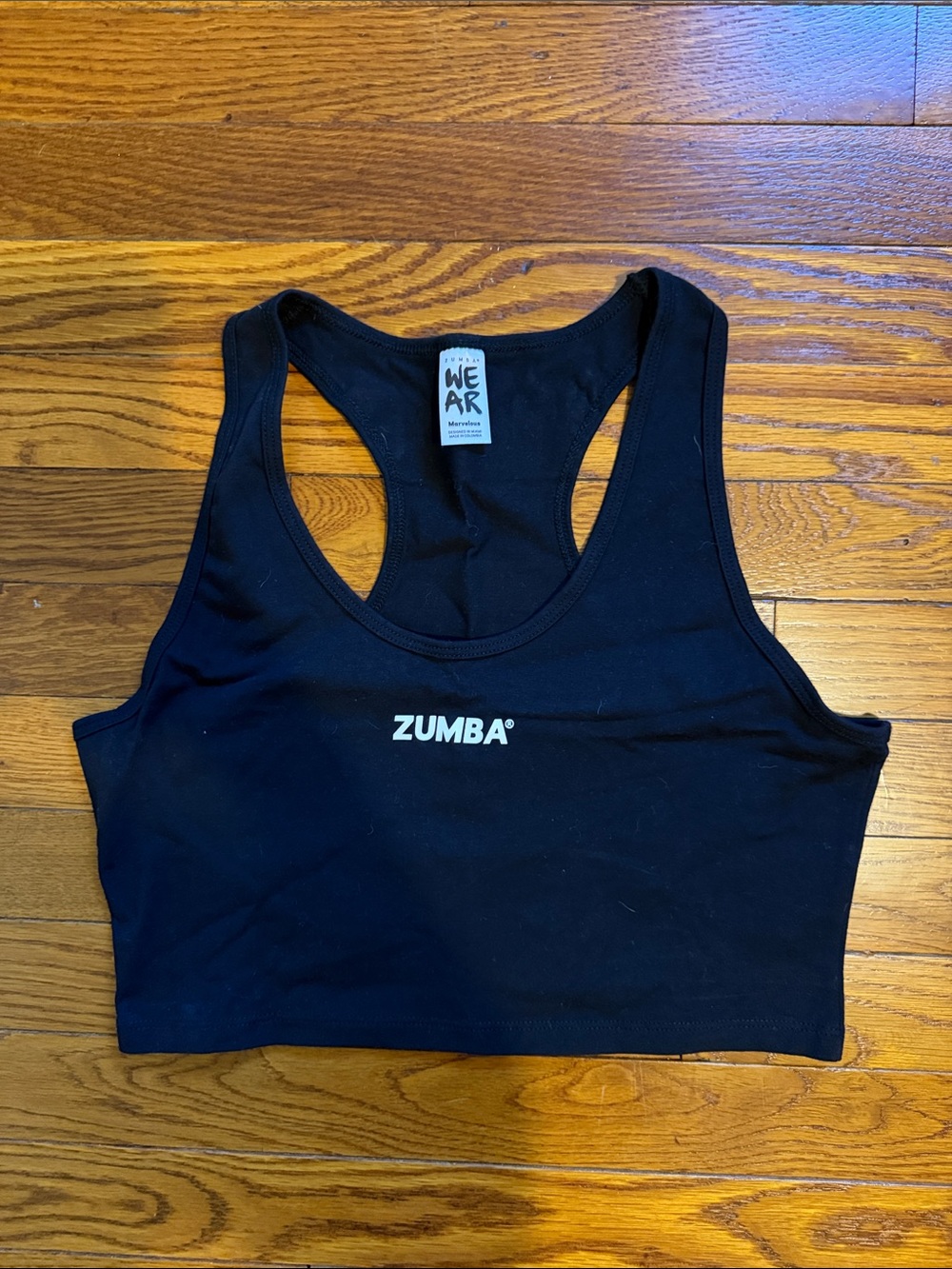 Zumba Fitness Black Racerback Crop Top with White Logo